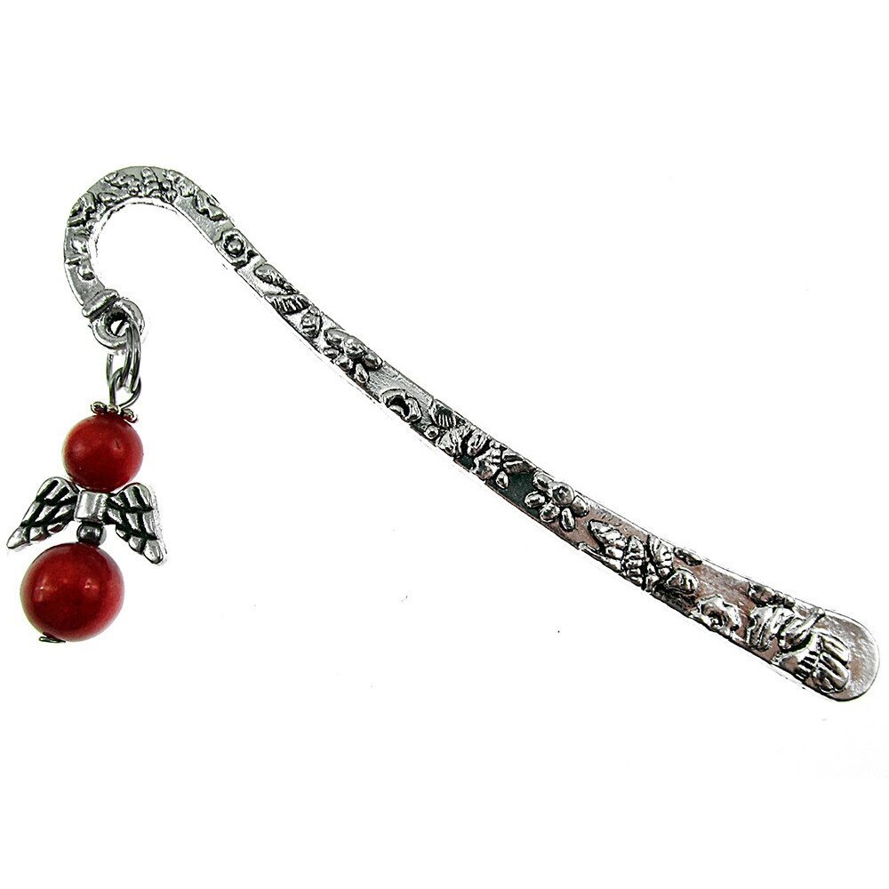 Semn de carte ingeras coral poros natural, GlamBazaar, 8 cm x 18 mm, cu Coral, Rosu, tip semn de carte metalic