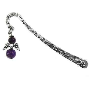 Semn de carte ingeras ametist, GlamBazaar, 8 cm x 18 mm, cu Ametist, Mov, tip semn de carte metalic Semn de carte ingeras ametist, GlamBazaar, 8 cm x 18 mm, cu Ametist, Mov, tip semn de carte metalic