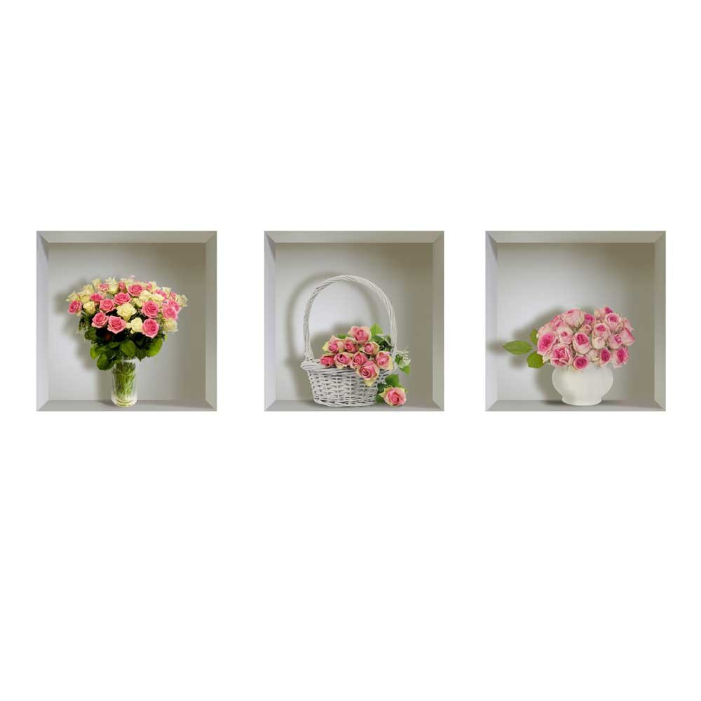 Sticker cu efect 3D - Trandafiri - 3 buc X 35X35 cm - Marca Beestick