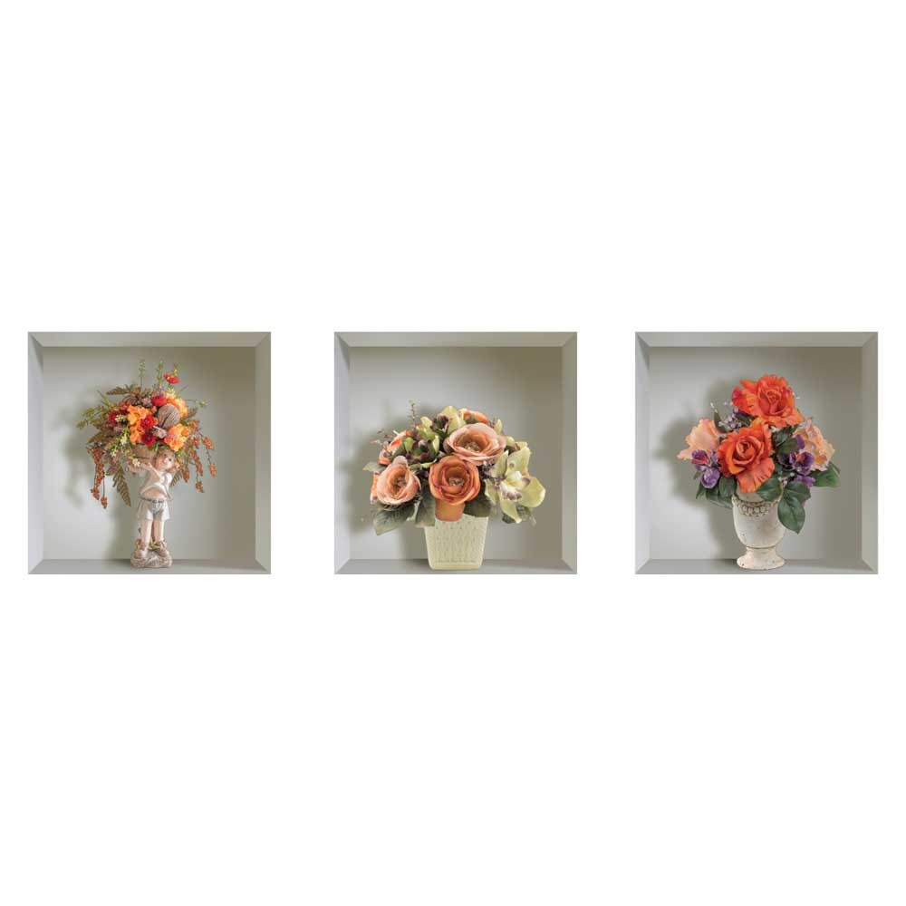 Sticker cu efect 3D - Aranjament Floral - 3 buc X 35X35 cm - Marca Beestick