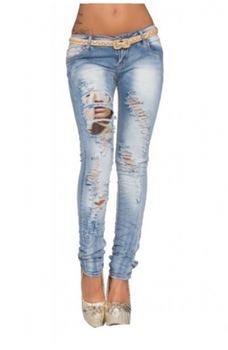 Blugi dama, cu decupaje si imprimeu, cureaua inclusa Blugi dama, cu decupaje si imprimeu, cureaua inclusa