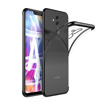 Husa Huawei Mate 20 Lite, Silicon ultraslim, cu spate transparent si cadru, Negru Husa Huawei Mate 20 Lite, Silicon ultraslim, cu spate transparent si cadru, Negru