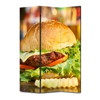 paravan 3 piese premium art factory truecolor culinar multicolor burger cu carne si salata servit cu cartofi pai cu cadru de lemn decoratiuni moderne pentru casa 135 x 150 cm 3 panouri x 45 x 150 cm imagen 19_0_
0