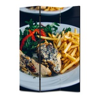 paravan 3 piese premium art factory truecolor culinar multicolor pui preparat cu sos salata si cartofi pai cu cadru de lemn decoratiuni moderne pentru casa 135 x 180 cm 3 panouri x 45 x 180 cm imagen 41_0_
0