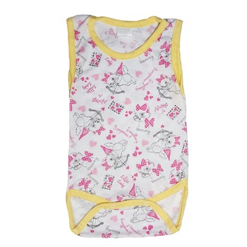 Body Handmade Minis Boutique, alb cu galben si imprimeu pisici, 3-6 luni Body Handmade Minis Boutique, alb cu galben si imprimeu pisici, 3-6 luni