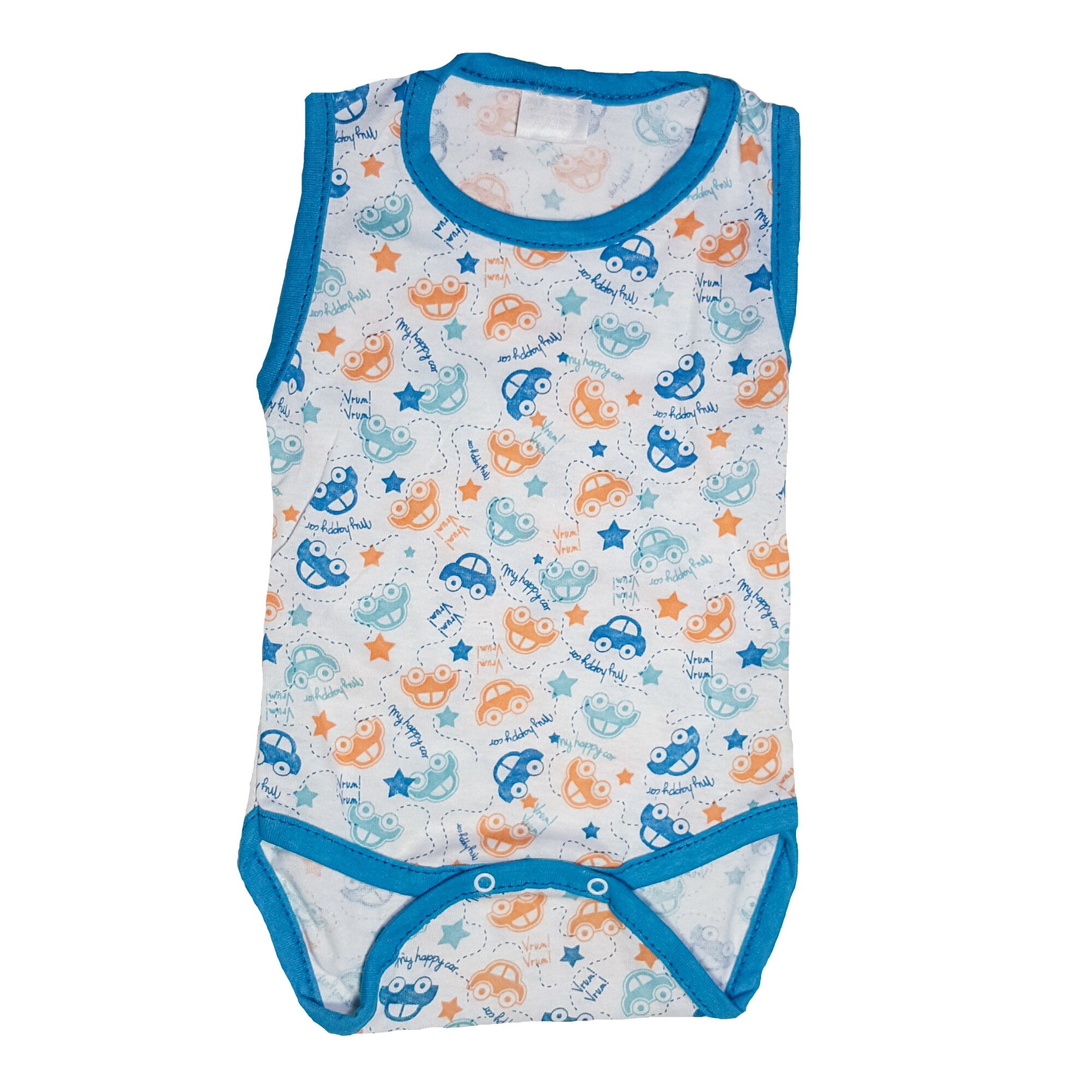 Body Handmade Minis Boutique, alb,cu albastru si imprimeu masinute, 0-2 luni