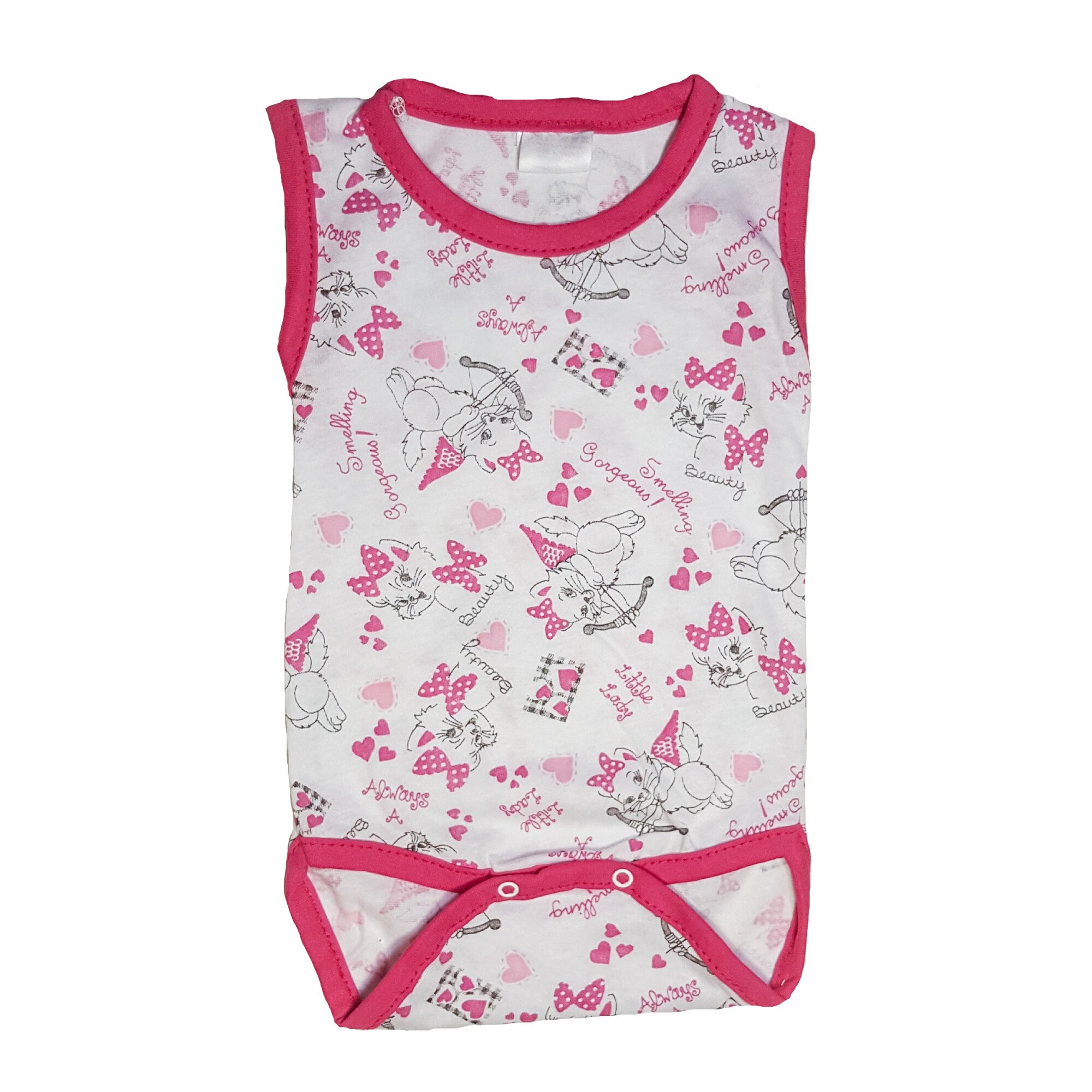 Body Handmade Minis Boutique, alb cu roz si imprimeu pisicute