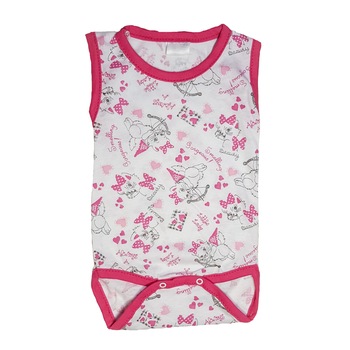 Body Handmade Minis Boutique, alb cu roz si imprimeu pisicute Body Handmade Minis Boutique, alb cu roz si imprimeu pisicute