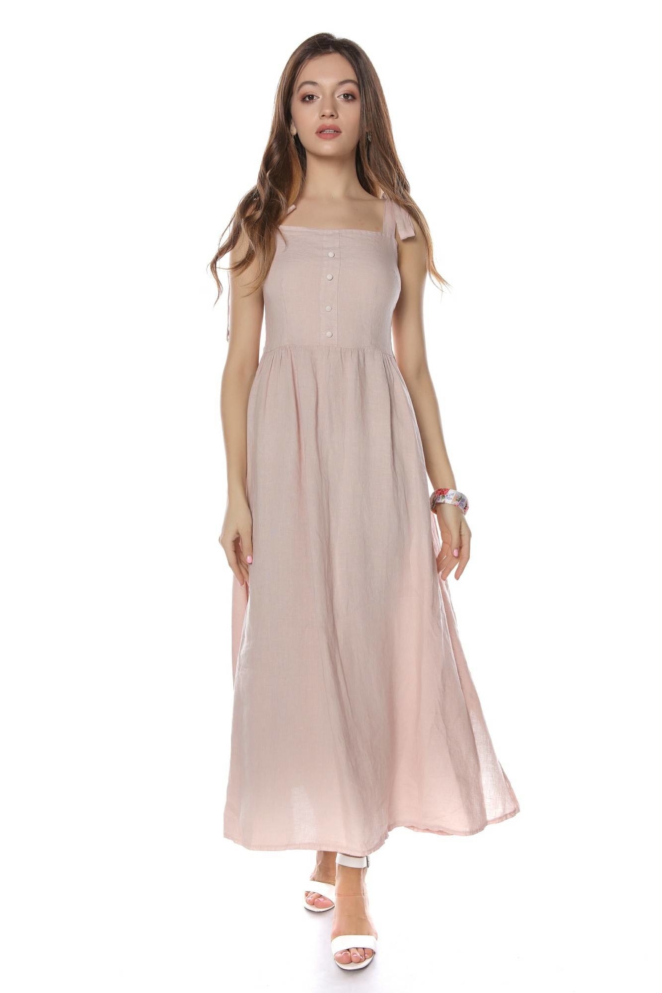 Rochie maxi, roz, cu bretele, ROH , XL