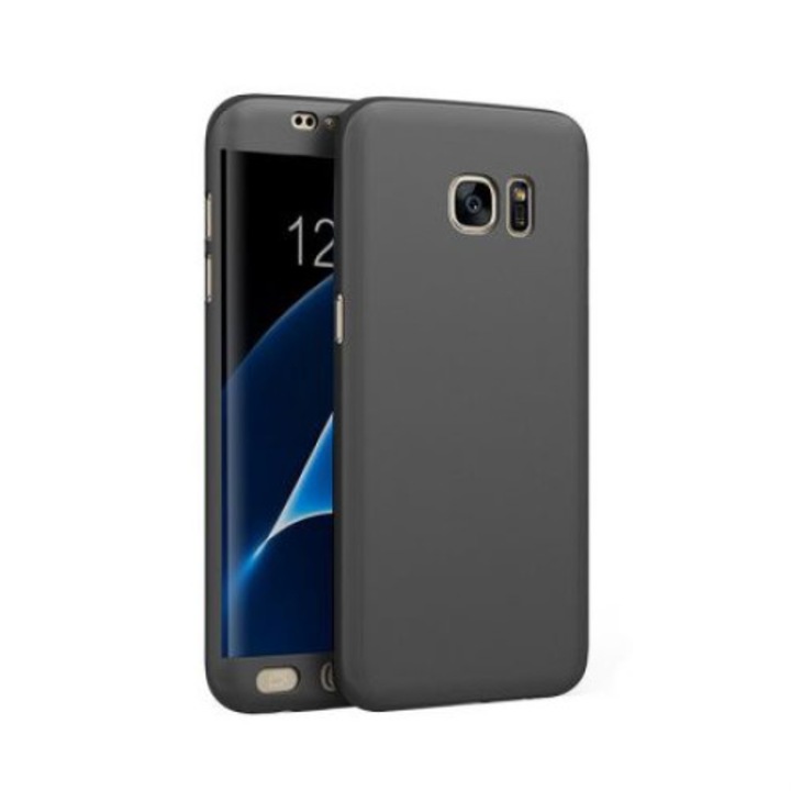 Защитен калъф за Samsung Galaxy S7, черен, Fullbody отпред-отзад, безплатно защитно фолио