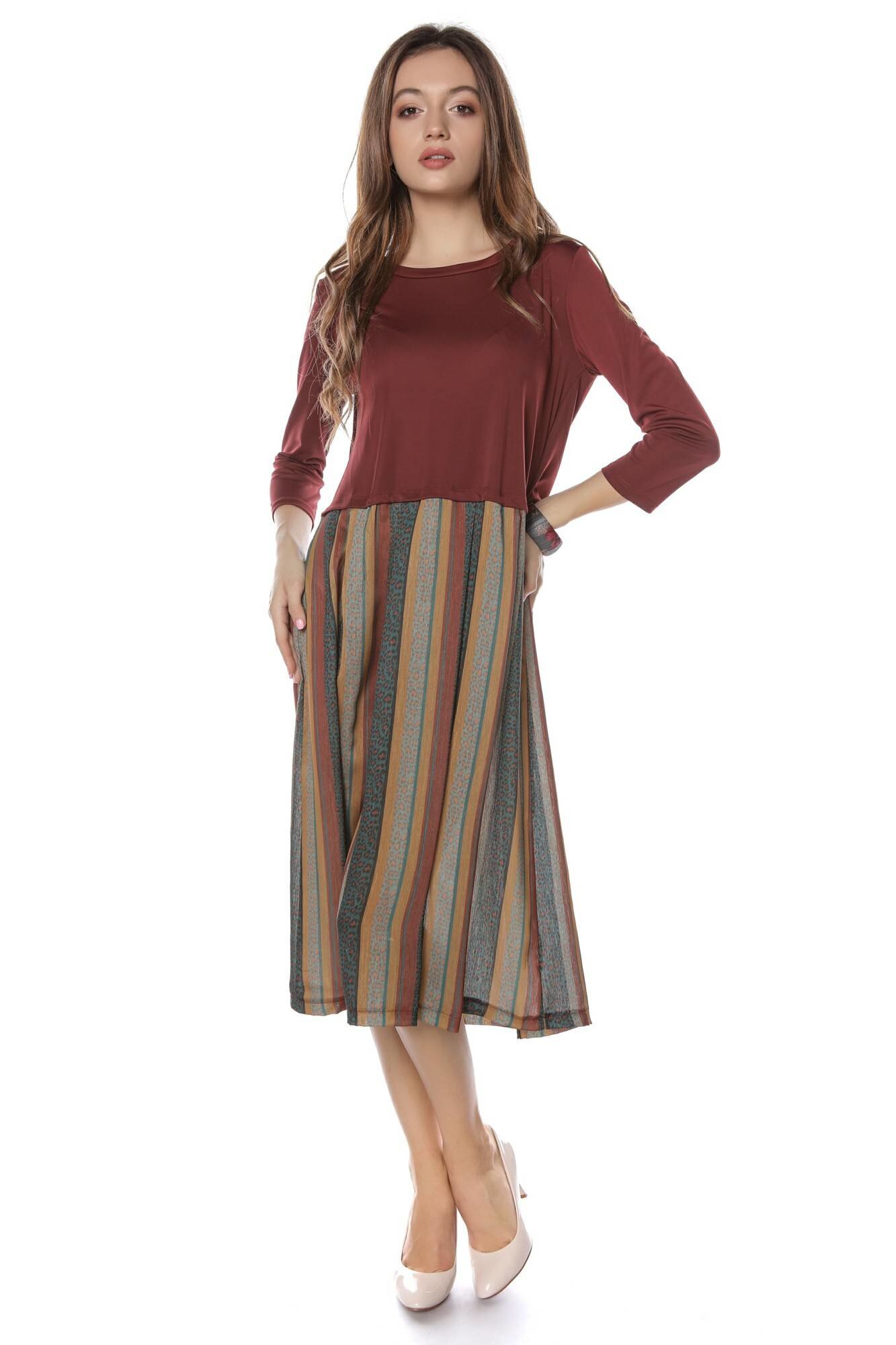 Rochie midi, rust, in dungi, ROH , M