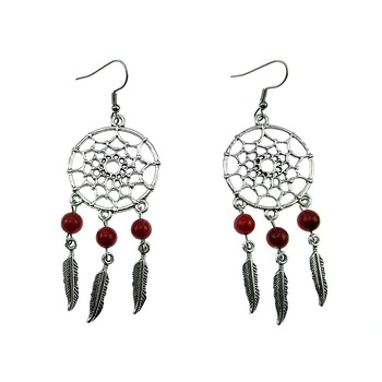 Cercei candelabru Dreamcatcher cu coral poros natural, GlamBazaar, 8 cm x 2.8 cm, cu Coral, Rosu, tip cercei candelabru cu pietre naturale Cercei candelabru Dreamcatcher cu coral poros natural, GlamBazaar, 8 cm x 2.8 cm, cu Coral, Rosu, tip cercei candelabru cu pietre naturale