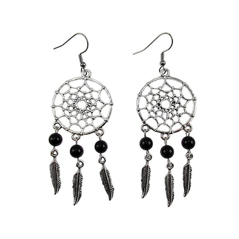 Cercei candelabru Dreamcatcher cu onix natural, GlamBazaar, 8 cm x 2.8 cm, cu Onix, Negru, tip cercei candelabru cu pietre naturale Cercei candelabru Dreamcatcher cu onix natural, GlamBazaar, 8 cm x 2.8 cm, cu Onix, Negru, tip cercei candelabru cu pietre naturale