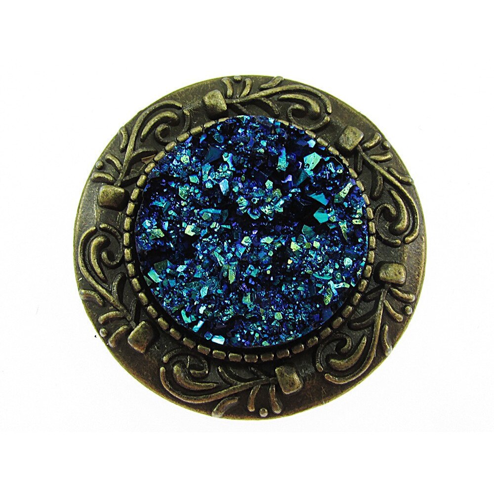 Brosa bronz cu rasina druzy, GlamBazaar, 3.3 cm, cu Rasina druzy, Albastru, tip Brosa handmade