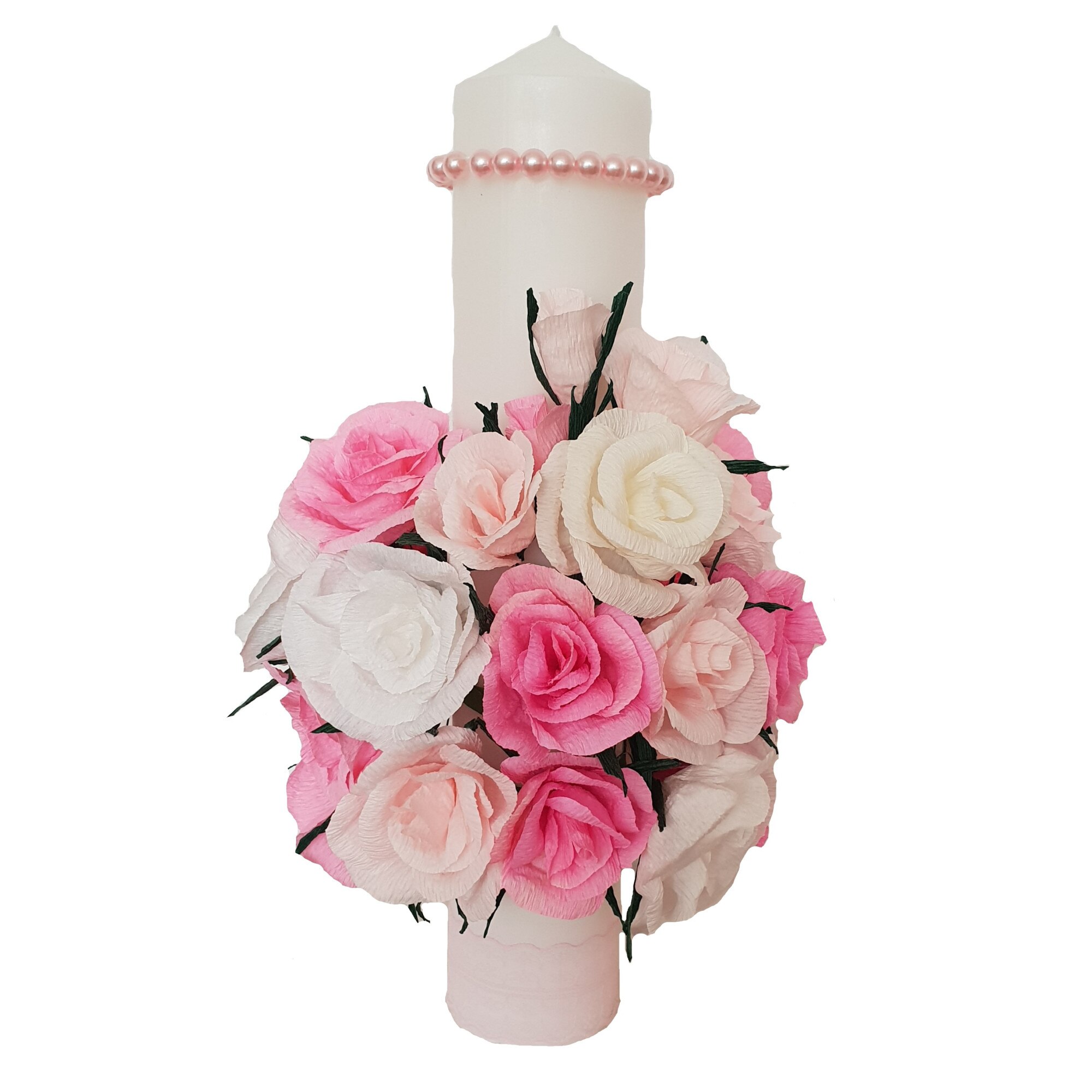 Lumanare botez/nunta Handmade Minis Boutique, alb si roz