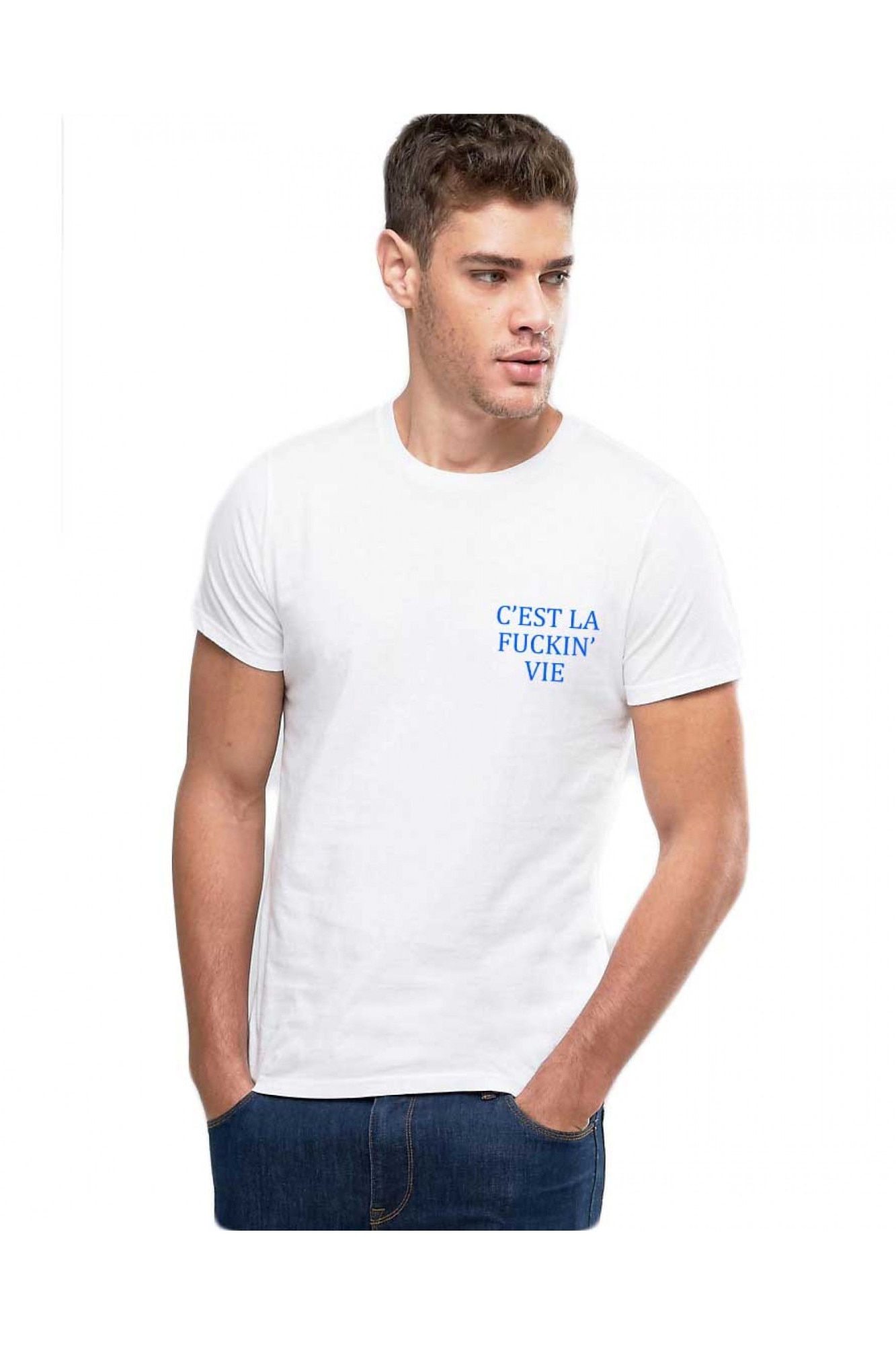 Tricou barbati alb - C'est la vie