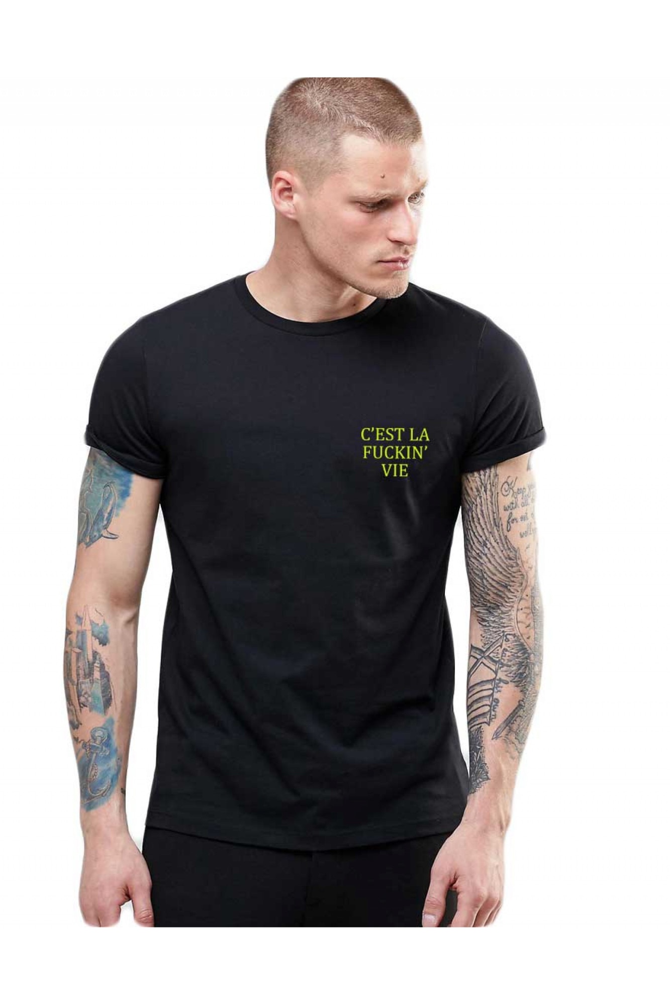 Tricou barbati negru - C'est la vie