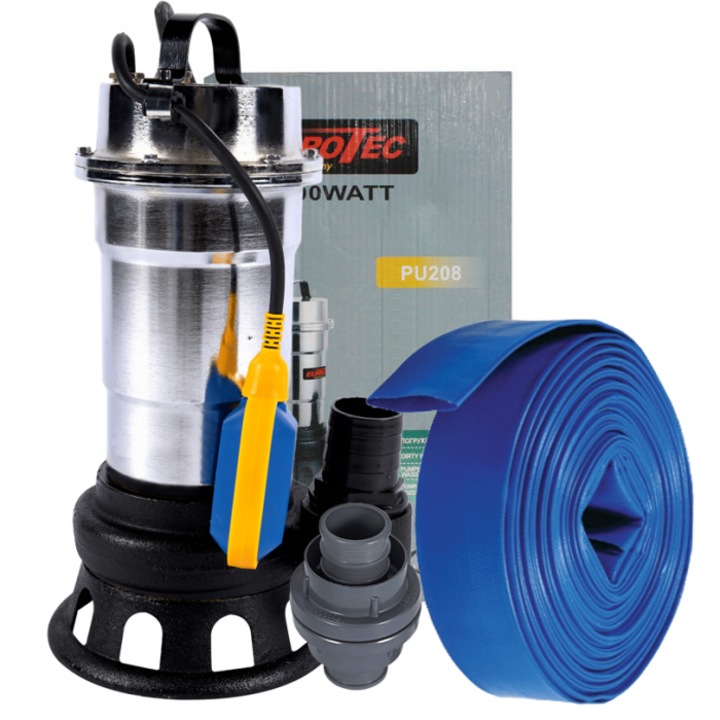 Eurotec EUROTEC3100.1 Piszkos vízpumpa (WC, gödör) turbinával és úszóval, rozsdamentes acélból, 2750W + 40m 2 "tömlő