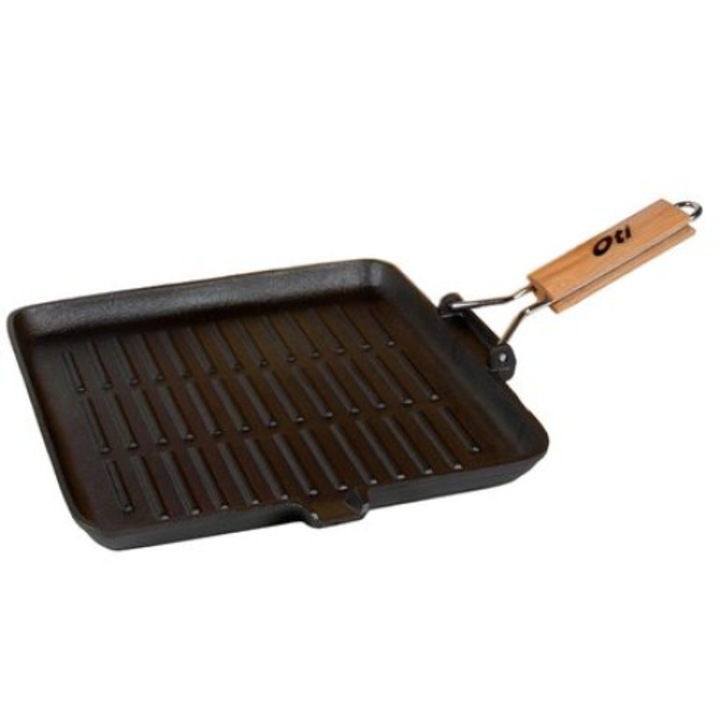 TIgaie , ( Grill ) din fonta pura OTI , dimensiune 26 cm, maner lemn, inductie , FKB-64