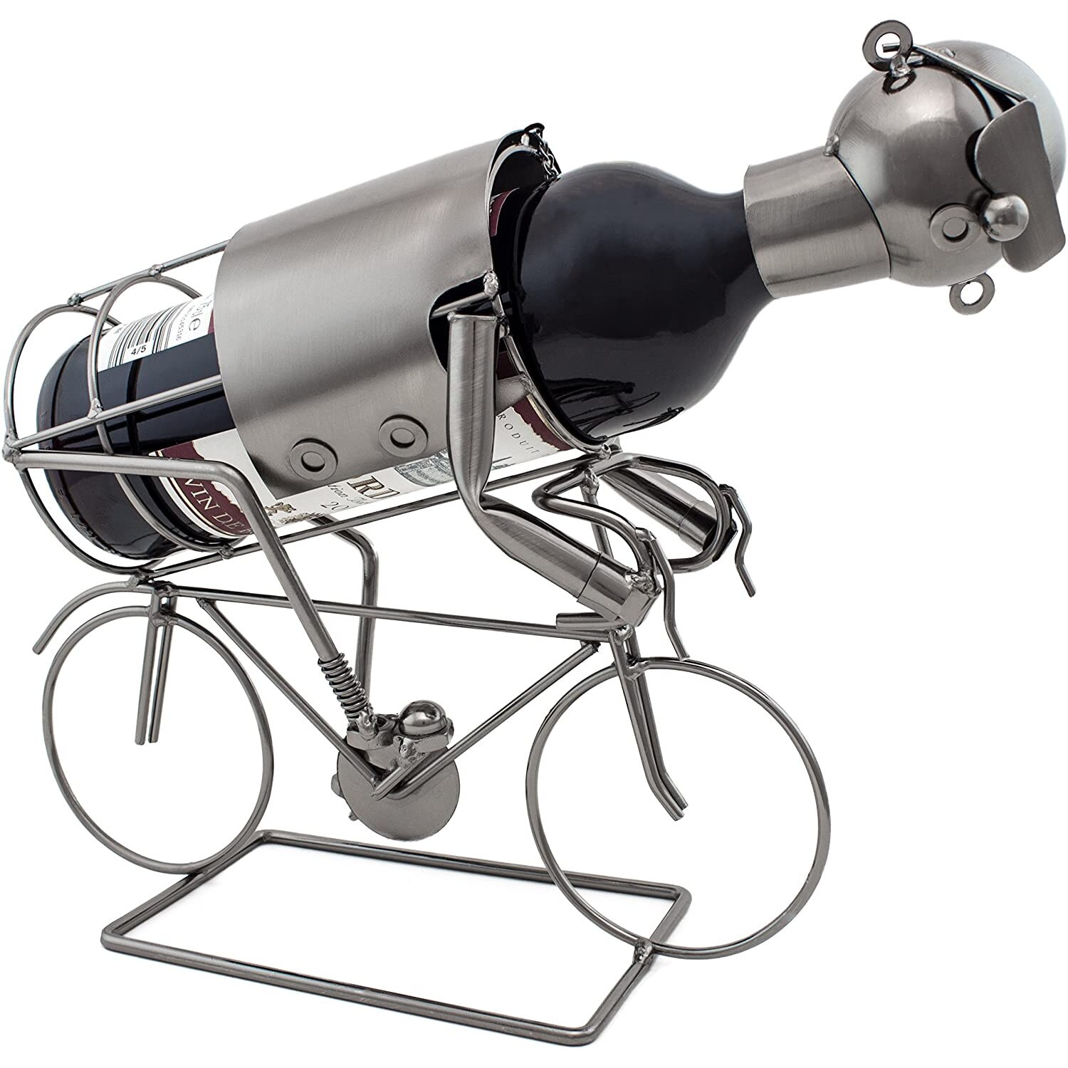 Suport pentru Sticla Vin, model Biciclist, Metal Lucios, Capacitate 1 Sticla, H 24.5 cm