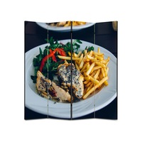 paravan 4 piese premium art factory truecolor culinar multicolor pui preparat cu sos salata si cartofi pai cu cadru de lemn decoratiuni moderne pentru casa 140 x 150 cm 4 panouri x 35 x 150 cm imagen 15_0_
0