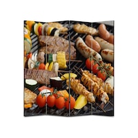paravan 4 piese premium art factory truecolor culinar multicolor compozitie frigarui cu legume carnati carne de porc cu cadru de lemn decoratiuni moderne pentru casa 140 x 150 cm 4 panouri x 35 x 150 cm imagen 32_0_
0