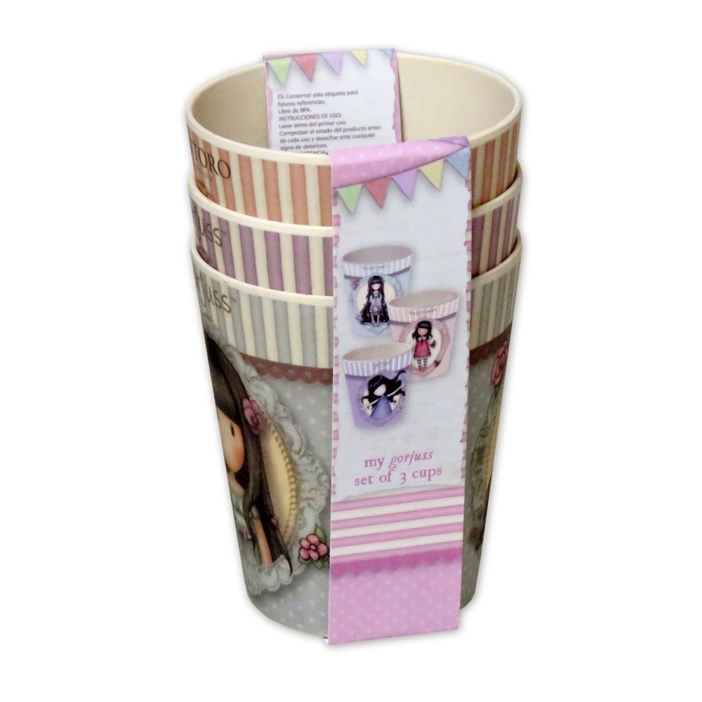 Set 3 pahare din bambus Gorjuss - Rosebud & Time to Fly & Tiptoes