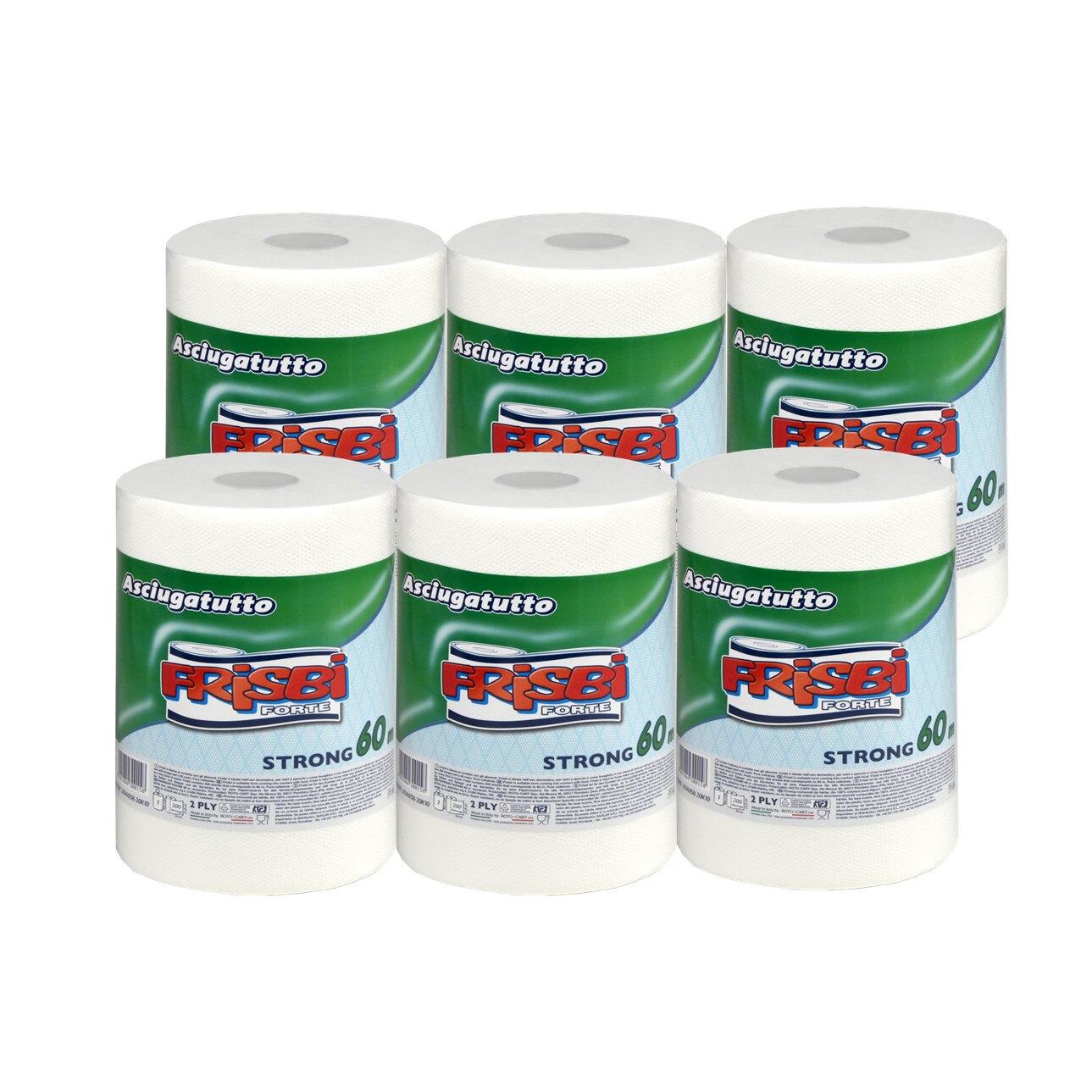 Pachet Promo 6 Role prosop hartie FRISBI Forte, 2 straturi, 100 m, alb, 100% celuloza pura