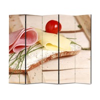 paravan 4 piese premium art factory truecolor culinar multicolor sandwich cu mezeluri crema de branza si cascaval cu cadru de lemn decoratiuni moderne pentru casa 225 x 150 cm panouri x 45 x 150 cm imagen 43_0_
0