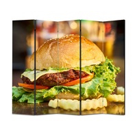 paravan 4 piese premium art factory truecolor culinar multicolor burger cu carne si salata servit cu cartofi pai cu cadru de lemn decoratiuni moderne pentru casa 225 x 150 cm panouri x 45 x 150 cm imagen 47_0_
0
