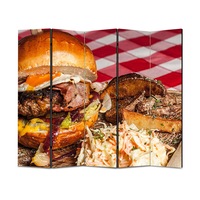 paravan 4 piese premium art factory truecolor culinar multicolor burger servit cu cartofi si salata cu cadru de lemn decoratiuni moderne pentru casa 225 x 150 cm panouri x 45 x 150 cm imagen 49_0_
0