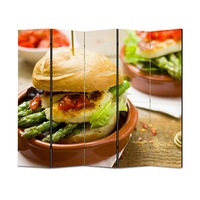 paravan 4 piese premium art factory truecolor culinar multicolor burger sanatos cu sparanghel piept de pui salata si rosii cu cadru de lemn decoratiuni moderne pentru casa 225 x 150 cm panouri x 45 x 150 cm imagen 48_0_
0