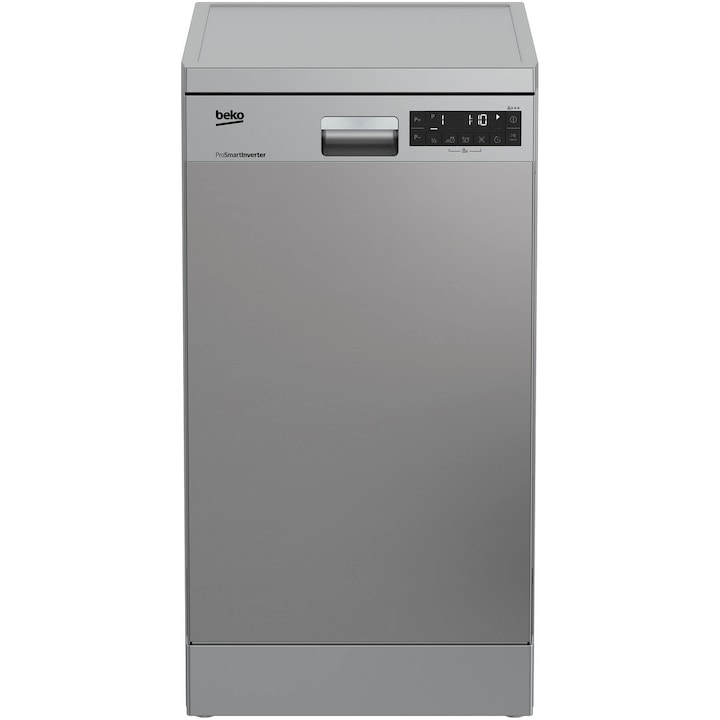 Beko DFS 28131 X Szabadonálló keskeny mosogatógép, 45cm, 10 terítékes, 8 program, LCD kijelző, D energiaosztály, 3.kosár, Inox