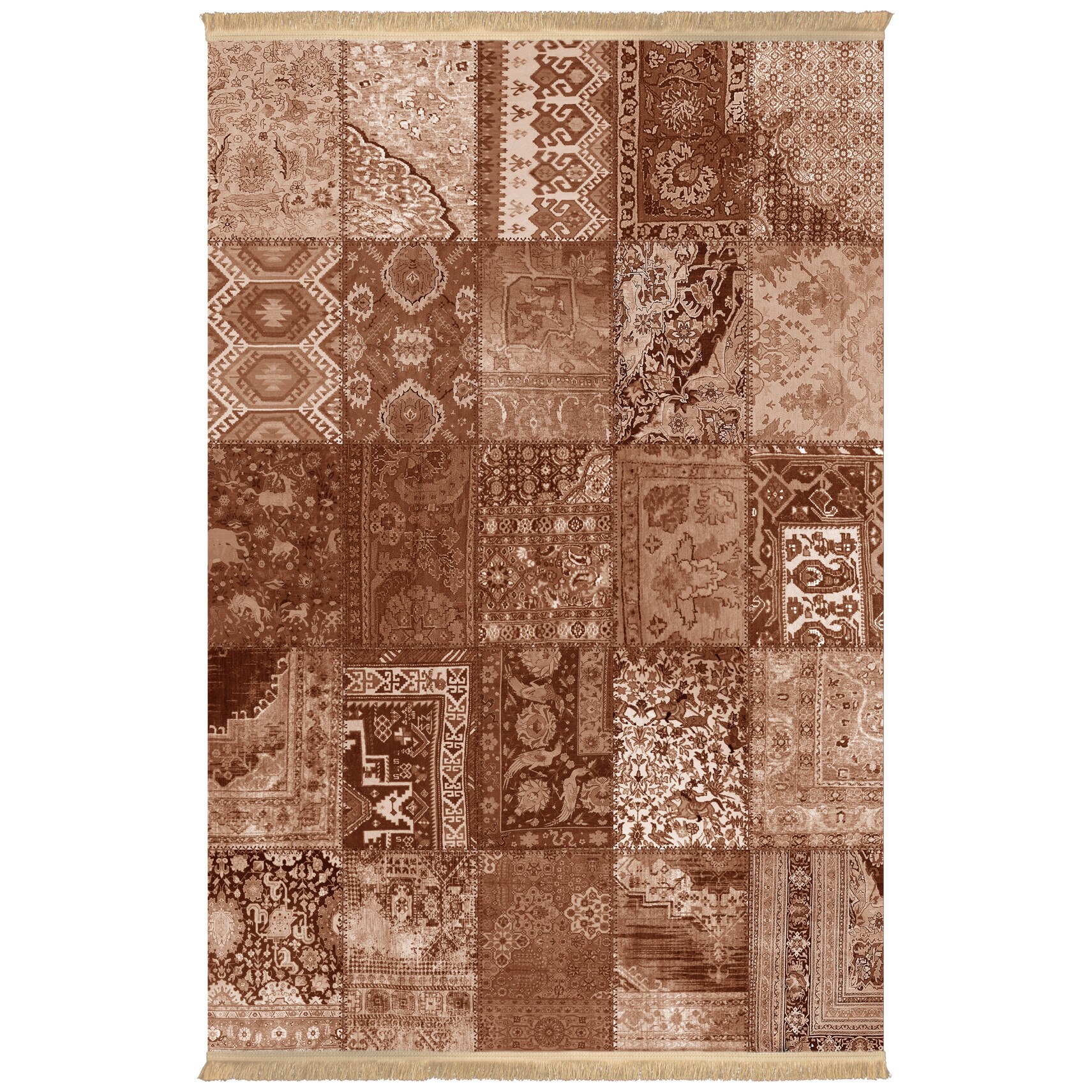 Covor Persan, Colaris, 100219, Dimensiune 0.5X0.8, 1.7milioane nod/mp, Matase Artificiala,Maro, Design Patchwork, Antialergic