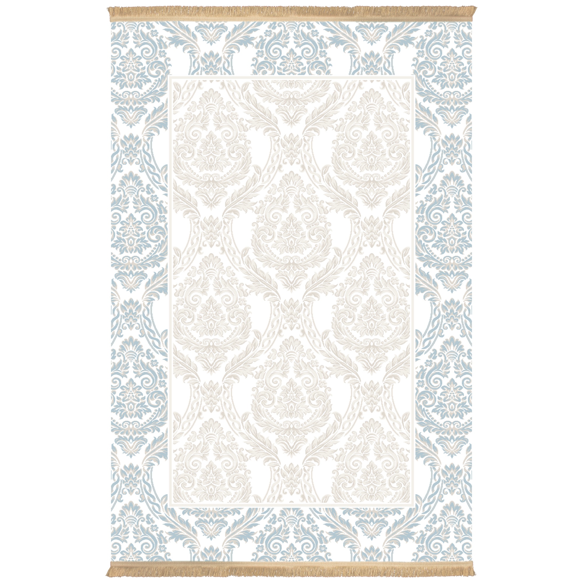 Covor Persan, Colaris, 100384, Dimensiune 0.5X0.8, 1.7milioane nod/mp, Matase Artificiala,Gri,Bleu ,Design Modern,Antialergic