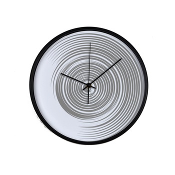 Ceas perete, produs DekoStore, pentru birou, living sau showroom, cu mecanism silentios, Spirala gri, diametru 30 cm, rama neagra din plastic Ceas perete, produs DekoStore, pentru birou, living sau showroom, cu mecanism silentios, Spirala gri, diametru 30 cm, rama neagra din plastic