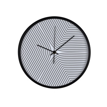 Ceas perete, produs DekoStore, pentru birou, living sau showroom, cu mecanism silentios, Linii ametitoare, diametru 30 cm, rama neagra din plastic Ceas perete, produs DekoStore, pentru birou, living sau showroom, cu mecanism silentios, Linii ametitoare, diametru 30 cm, rama neagra din plastic