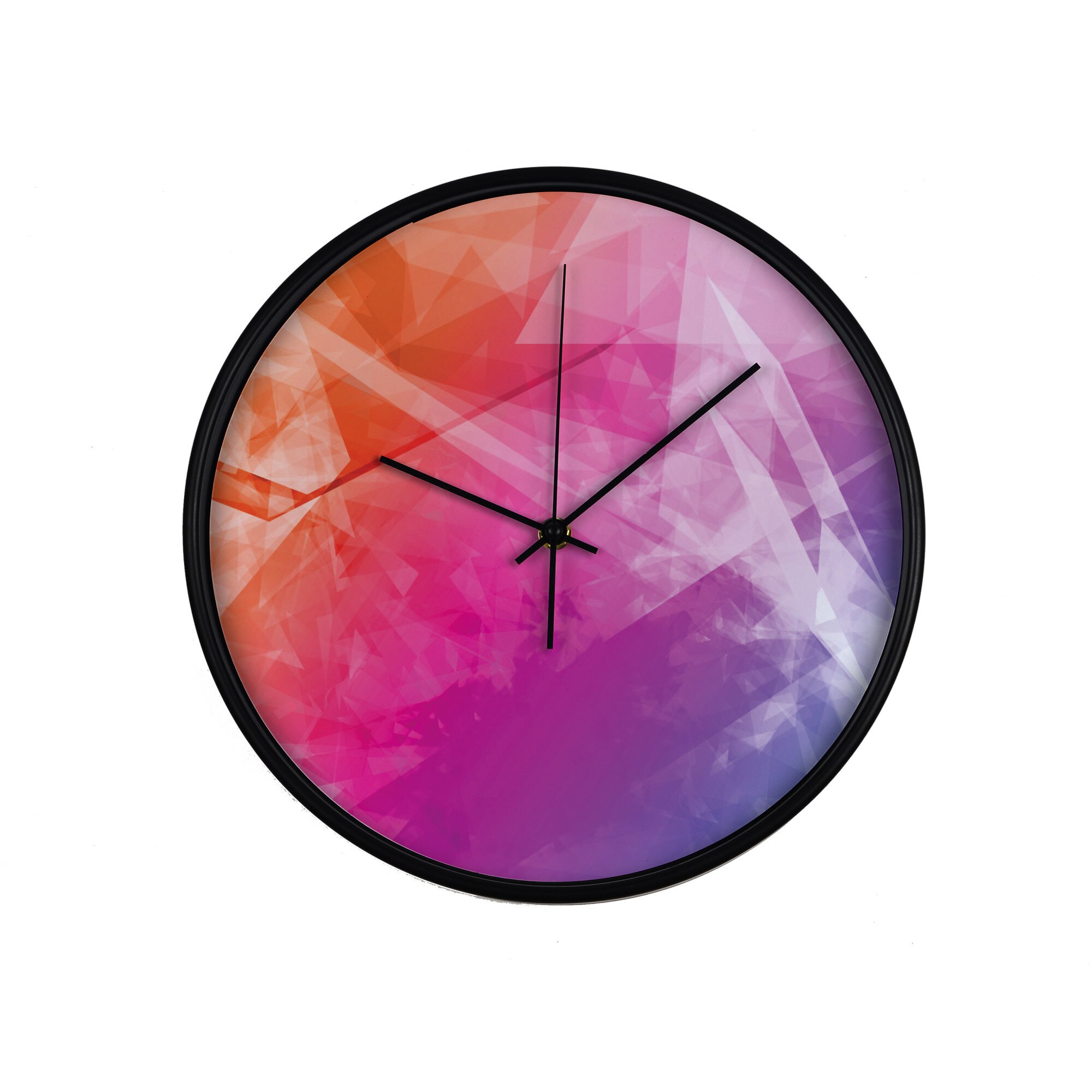Ceas perete, produs DekoStore, pentru birou, living sau showroom, cu mecanism silentios, Fundal multicolor, diametru 30 cm, rama neagra din plastic