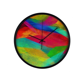 Ceas perete, produs DekoStore, pentru birou, living sau showroom, cu mecanism silentios, Wallpaper viu colorat, diametru 30 cm, rama neagra din plastic Ceas perete, produs DekoStore, pentru birou, living sau showroom, cu mecanism silentios, Wallpaper viu colorat, diametru 30 cm, rama neagra din plastic