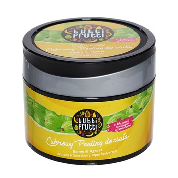 Sugar scrub nutritiv de corp Tutti Frutti cu banane si agrise, 300 g Sugar scrub nutritiv de corp Tutti Frutti cu banane si agrise, 300 g