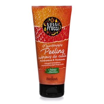 Sugar scrub hidratant de corp Tutti Frutti cu aroma de portocale si capsuni, 210 g Sugar scrub hidratant de corp Tutti Frutti cu aroma de portocale si capsuni, 210 g