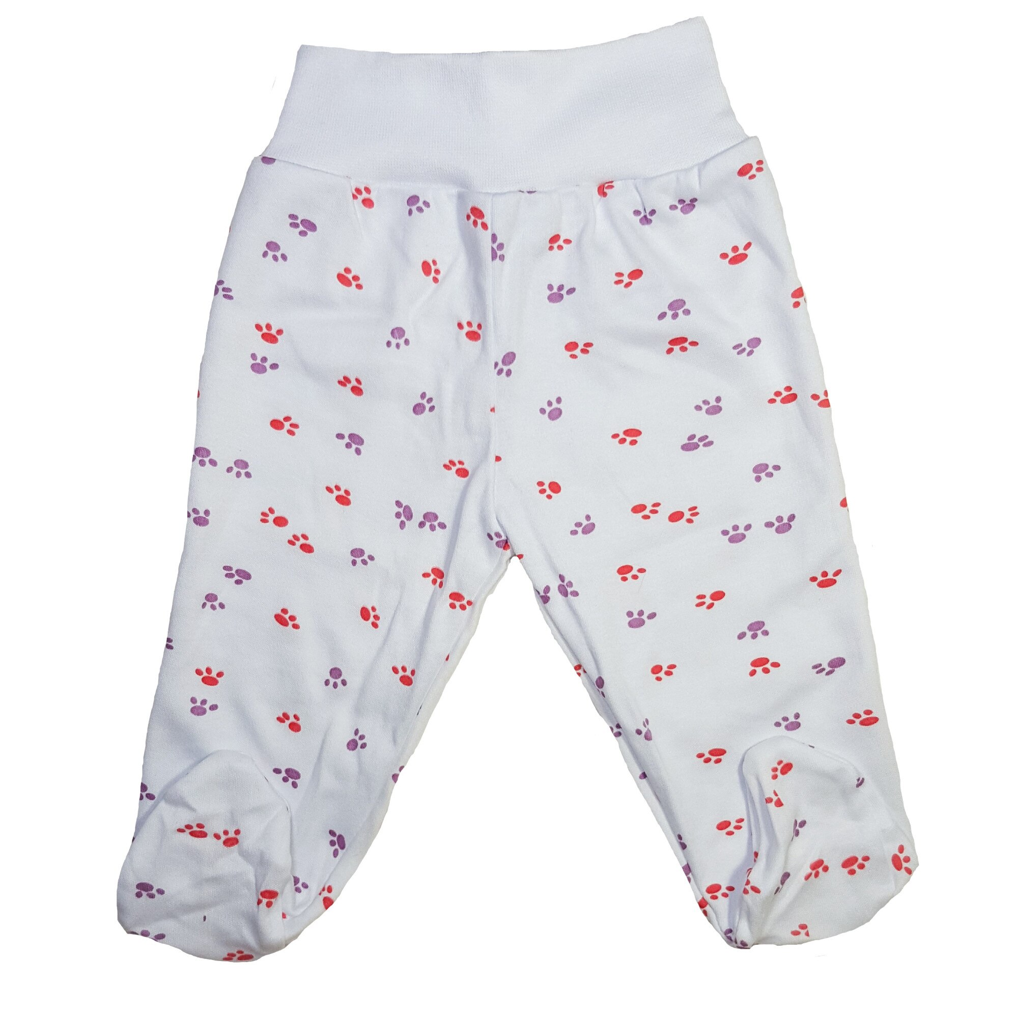 Pantaloni Handmade Minis Boutique, cu imprimeu labute, alb cu rosu, Alb/Rosu, 68 CM