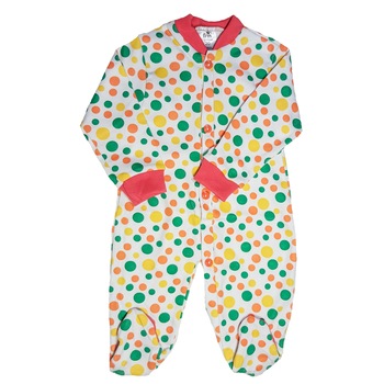 Salopeta Handmade Minis Boutique, cu buline galbene, portocalii si verzi , 0-3 luni Salopeta Handmade Minis Boutique, cu buline galbene, portocalii si verzi , 0-3 luni