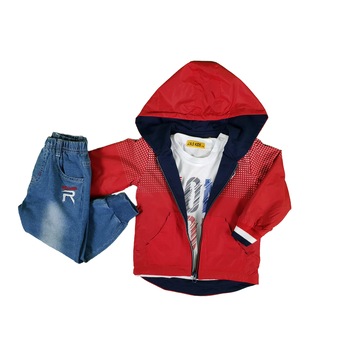 Set 3 piese, jacheta fas, pantaloni si bluza, baieti, JNS, Rosu/Albastru Set 3 piese, jacheta fas, pantaloni si bluza, baieti, JNS, Rosu/Albastru