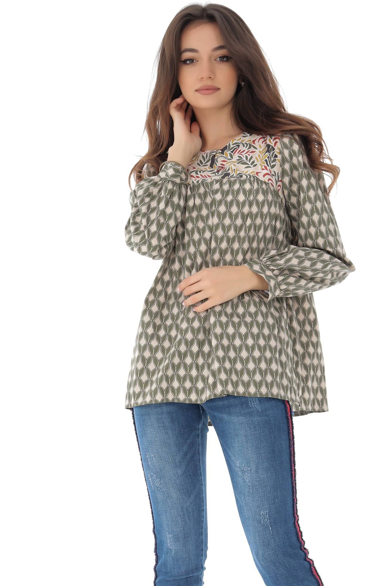 Bluza de dama, cu maneci lungi si imprimeu multicolor, ROH, M