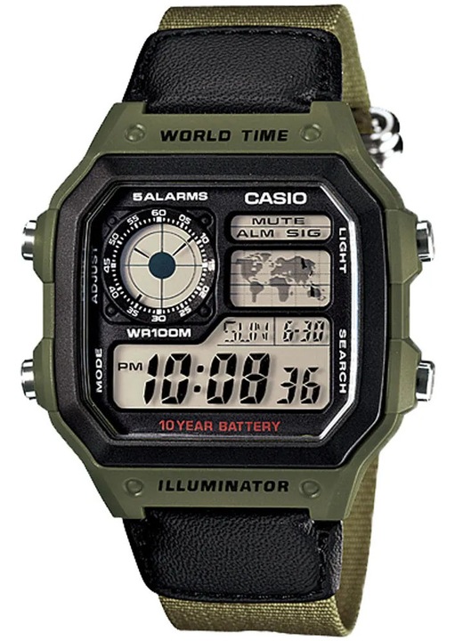Мъжки часовник Casio AE-1200WHB-3B, дигитален, текстилна каишка