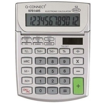 Calculator de birou Q-CONNECT, solar, 12 cifre, afisaz inclinat, format mediu, functie Tax, 102 x 140 mm, gri Calculator de birou Q-CONNECT, solar, 12 cifre, afisaz inclinat, format mediu, functie Tax, 102 x 140 mm, gri