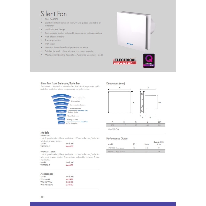 Ventilator baie Vent-Axia VASF100T ultra silentios 14dBA cu timer - eMAG.ro