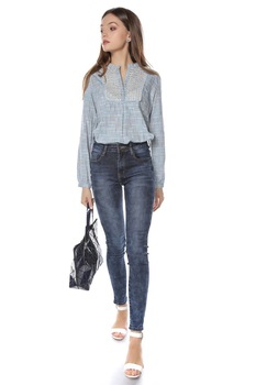 Blugi de dama,albastru inchis cu talie inalta, ROH Blugi de dama,albastru inchis cu talie inalta, ROH