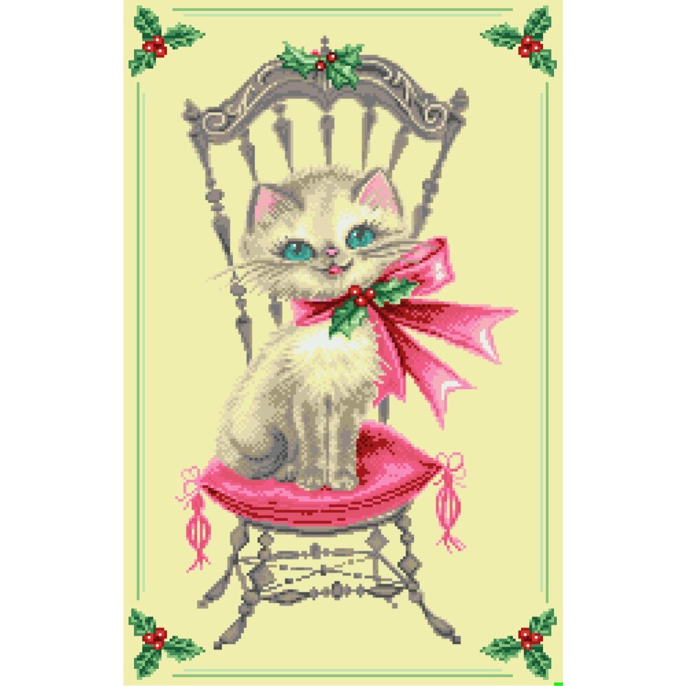 Goblen, Craciunul pisicutei,Rogoblen,kit goblen cu diagrama color, fire mouline 16 x 25 cm